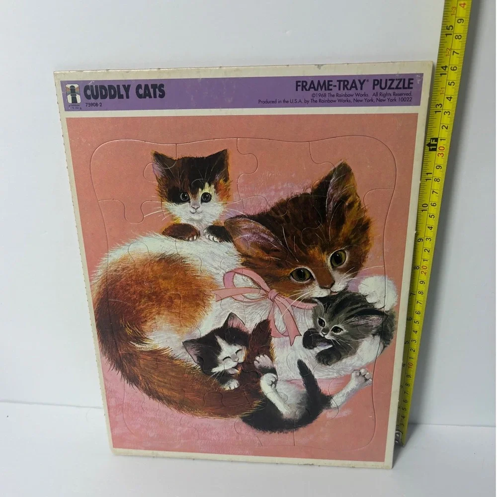 Vintage 1968 Rainbow Works Cuddly Cats Frame Tray Puzzle 75908-2 Kittens MCM